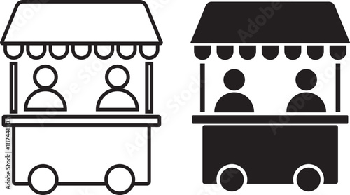 Food stall icon set. vendor selling cake food. Street Food icons. grocery symbols. vendor selling cake food. Street Food icons. design element logo template