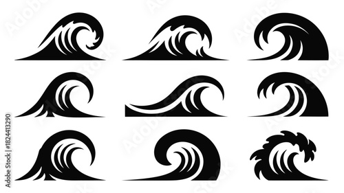 Set of wave icons simple flat vector design elements isolated on a white background for web and mobile apps