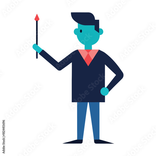 Book head teacher character holding pointing stick, minimal silhouette, flat design