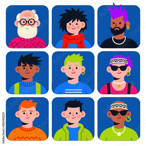 Colorful Cartoon Avatars Wearing Unique Styles and Accessories