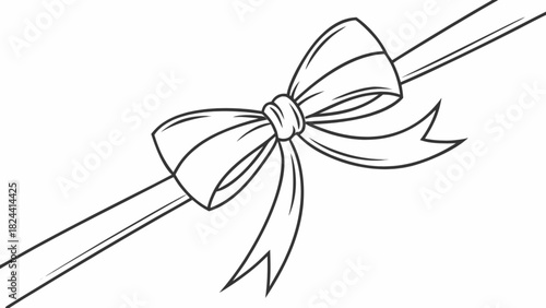 Illustration of a decorative bow tied around a ribbon in a simple black and white line drawing style