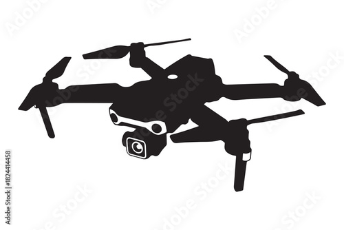  Modern quadcopter drone with camera in a striking black silhouette