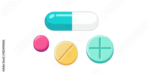Colorful Pills and Capsules in Isolated View
