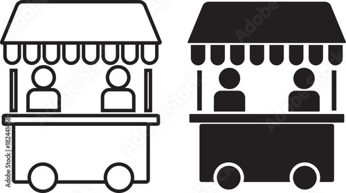 Food stall icon set. vendor selling cake food. Street Food icons. grocery symbols. vendor selling cake food. Street Food icons. design element logo template