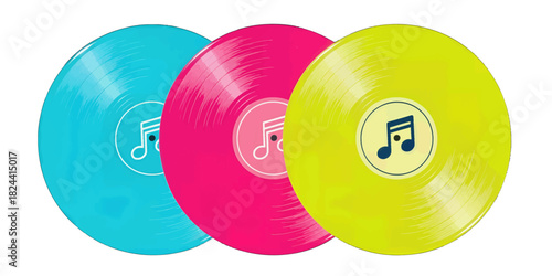 Colorful Vinyl Records with Music Note Icons