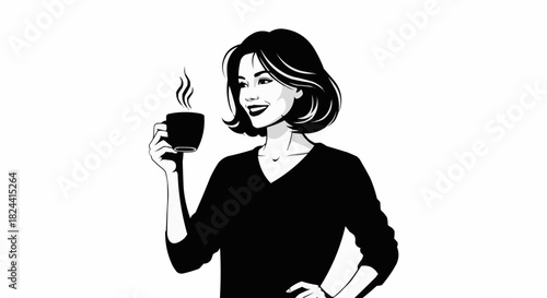 Woman Enjoying Coffee - A Moment of Relaxation and Warmth.