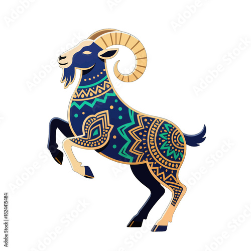 Decorative Blue Ram with Intricate Patterns