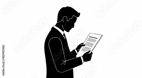 Man in Suit Reading Document with Focus and Attention.