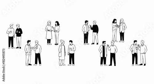 Diverse groups of people engaging in conversations and discussions.