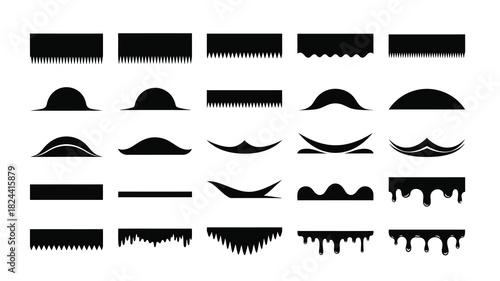 Collection of black silhouette drip and border shapes for graphic design elements