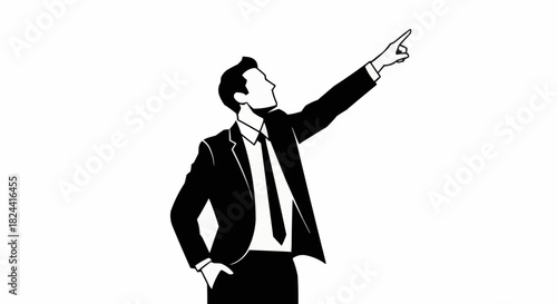 Confident Businessman Pointing Upwards with Determination and Vision.