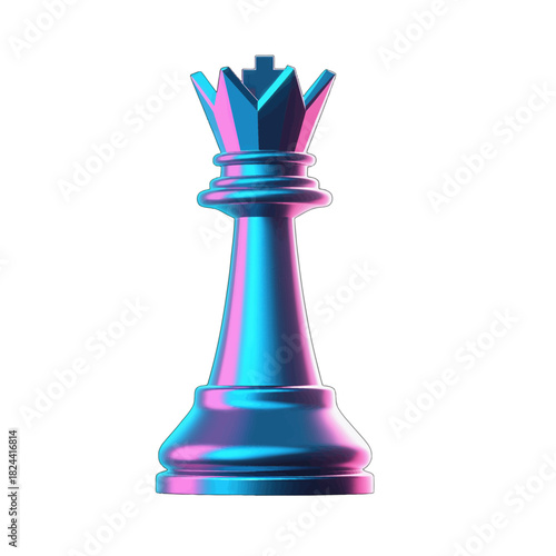 Futuristic Neon Queen Chess Piece in Pink and Blue