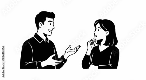 Man and woman engaged in conversation illustration.