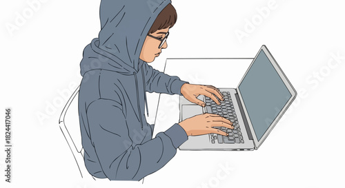 Person in Hoodie Typing on Laptop.