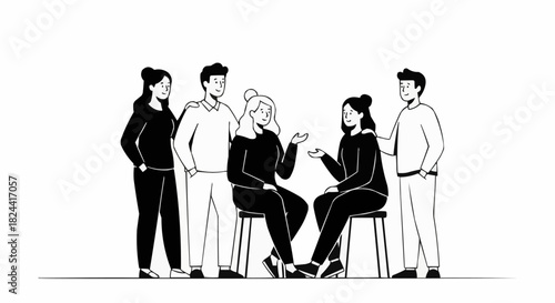 A group of five people engaged in a discussion or meeting.