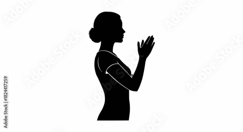 Black and white profile silhouette of a praying woman.