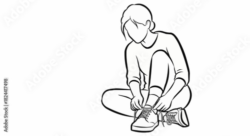 Woman tying shoelace while sitting on the floor preparing for workout.