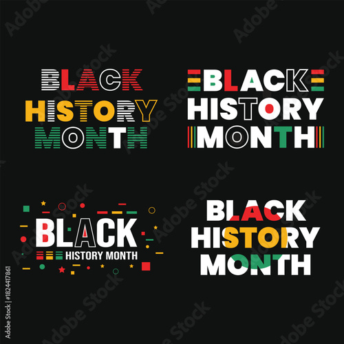 Black History Month Typography Vector Illustrations Set