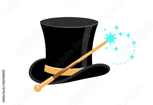 Magical Wand Casting Sparks With Elegant Hat Design