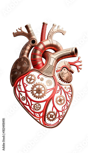 Mechanical heart with intricate gears and red veins