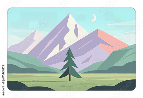 Majestic Mountains and Lone Pine Tree Illustration