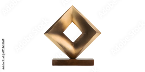 Modern golden geometric sculpture isolated on transparent background