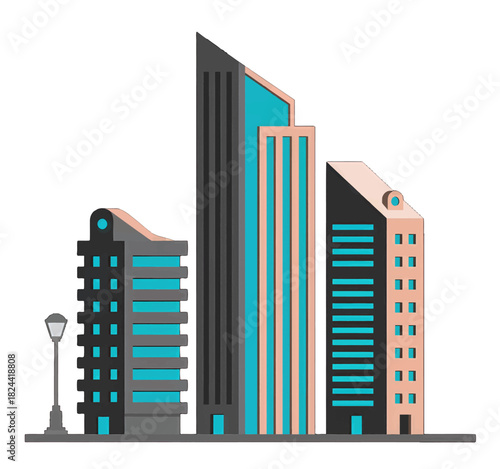 Modern skyscrapers with turquoise accents in minimalist style