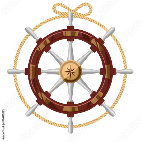 Nautical Ship Wheel with Rope Detail