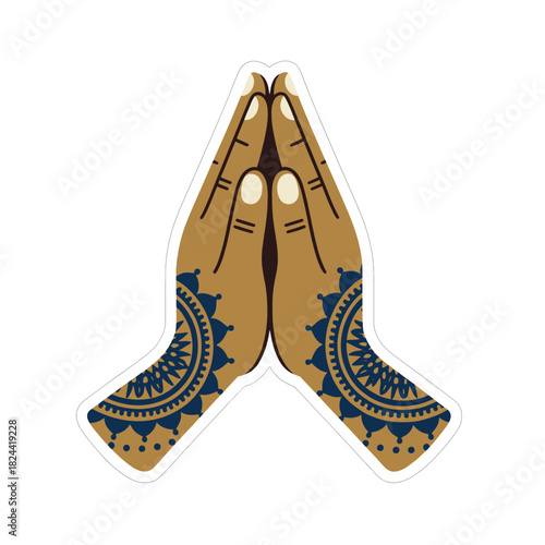 Praying Hands with Henna Designs in Sticker Style