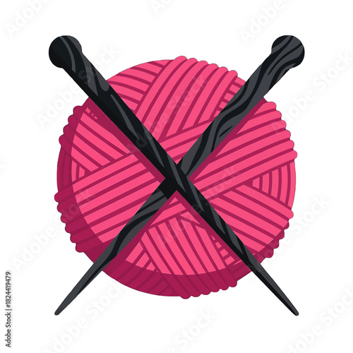 Pink Yarn Ball with Crossed Knitting Needles