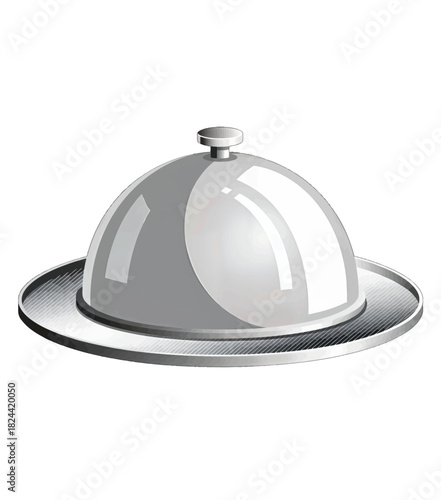 Silver domed food cover on a round tray