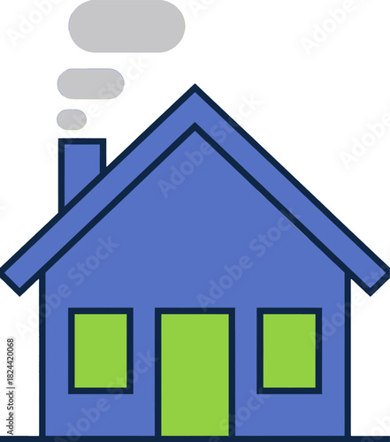 Simple Blue House Icon with Green Windows