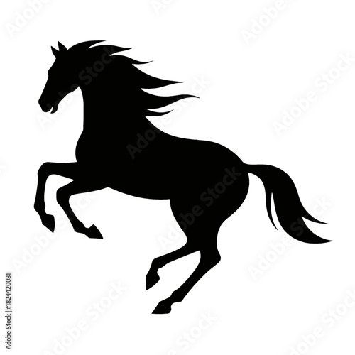 Silhouette of a rearing horse in mid-gallop