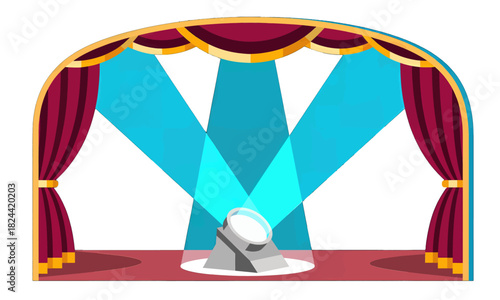 Spotlight Illuminating an Empty Stage with Red Curtains