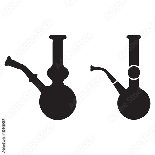 Two Black Silhouette Bongs On White Background pipe