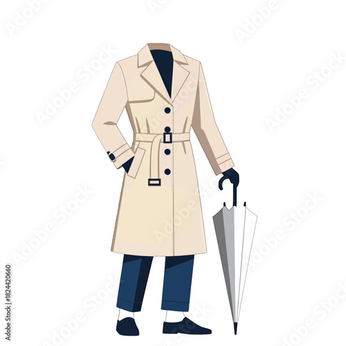 Stylish Beige Trench Coat with Umbrella