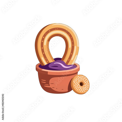 Ube-flavored dessert with churro and cookie