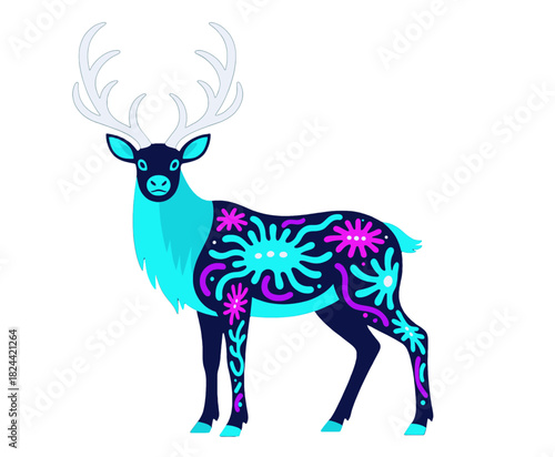 Vibrant Deer with Floral Patterns and Glowing Colors