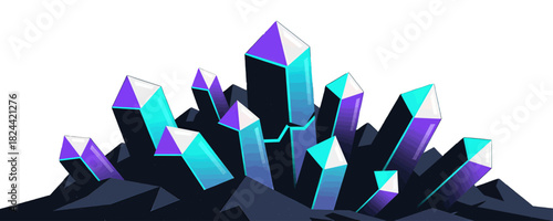 Vibrant Crystal Formations in Cyan and Purple