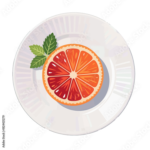 Vibrant Blood Orange Slice with Fresh Mint Leaves on a Plate