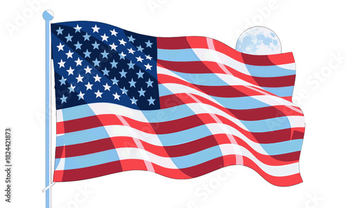 Waving American Flag with Full Moon