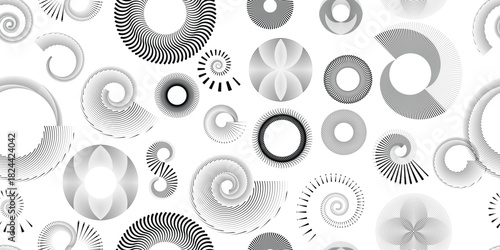 Vector spiral, circular line seamless pattern- Endless pattern for wallpapers, wrapping and packaging. Repeatable pattern with various creative vortex, concentric, rotated design elements .
