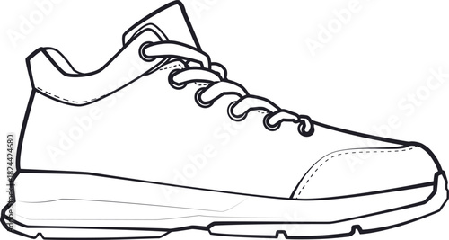 Running sport sneaker line art, smooth contours, modern athletic outline, clean vector drawing.
