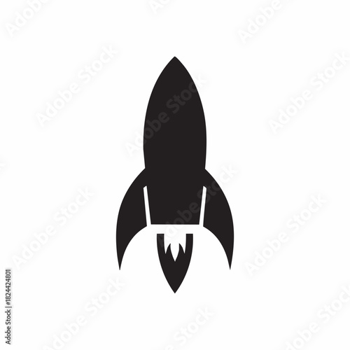 Black silhouette of a rocket ship taking off