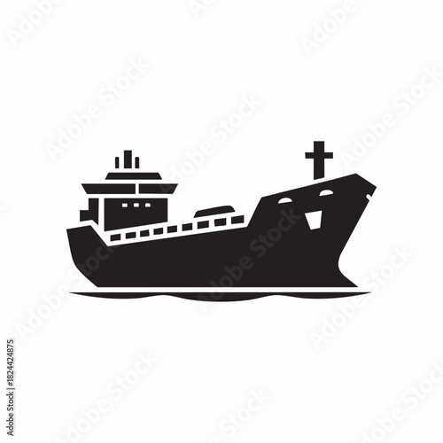 Black silhouette icon of a cargo ship on water
