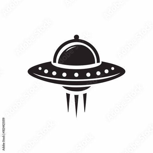 Black and white icon of a flying saucer