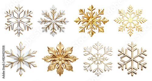 PNG Elegant gold silver snowflakes collection, element set on transparent background