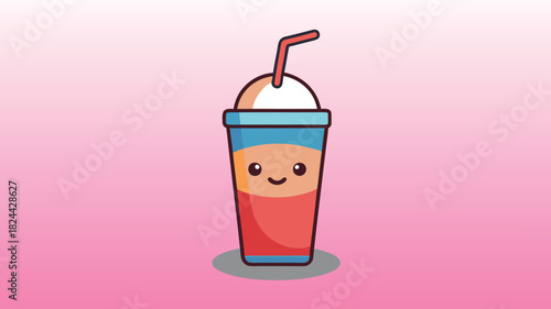 Cute kawaii smoothie or milkshake with a happy face