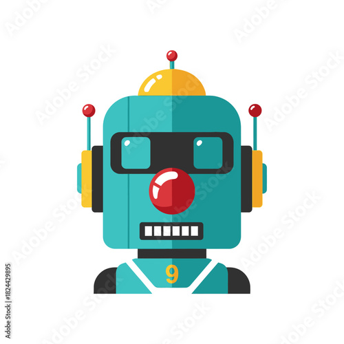 Stylized Robot Portrait with Flat Design Elements and Playful Aesthetic isolated Concept