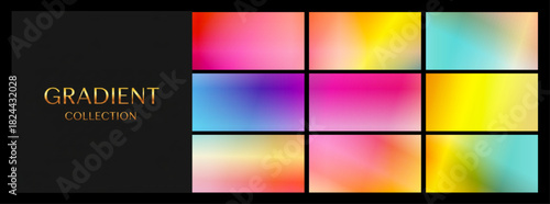 Vibrant multicolor GRADIENT COLLECTION, warm and cool tones, for creative backgrounds and social media